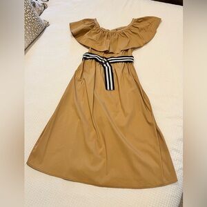 *WHO WHAT WEAR* KHAKI DRESS WITH RUFFLE FLOUNCE- SIZE XS